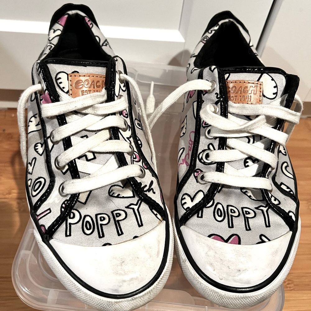 Coach Poppy print Barrett sneakers with patent leather sz 8 RARE